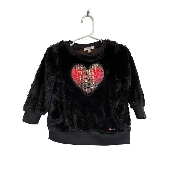 Tahari long sleeve black top faux fur sequin red plaid heart pockets Size 24 mo. - Picture 1 of 7